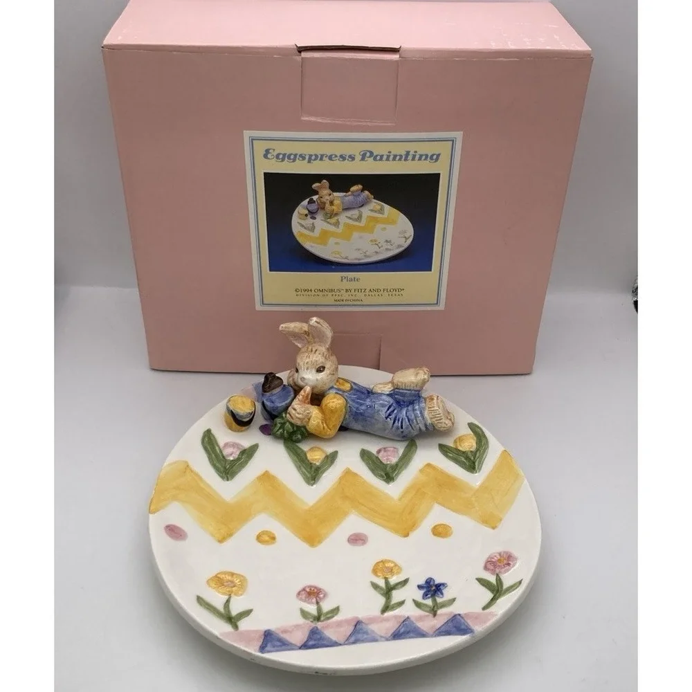 Vintage Fitz And Floyd 1994 Omnibus Easter Egg Dish Rabbit